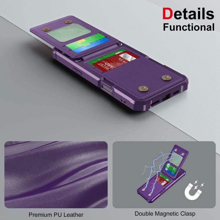 Funda de Cuero con Tapa Vertical para iPhone 16 Plus Tarjetero (Morado)
