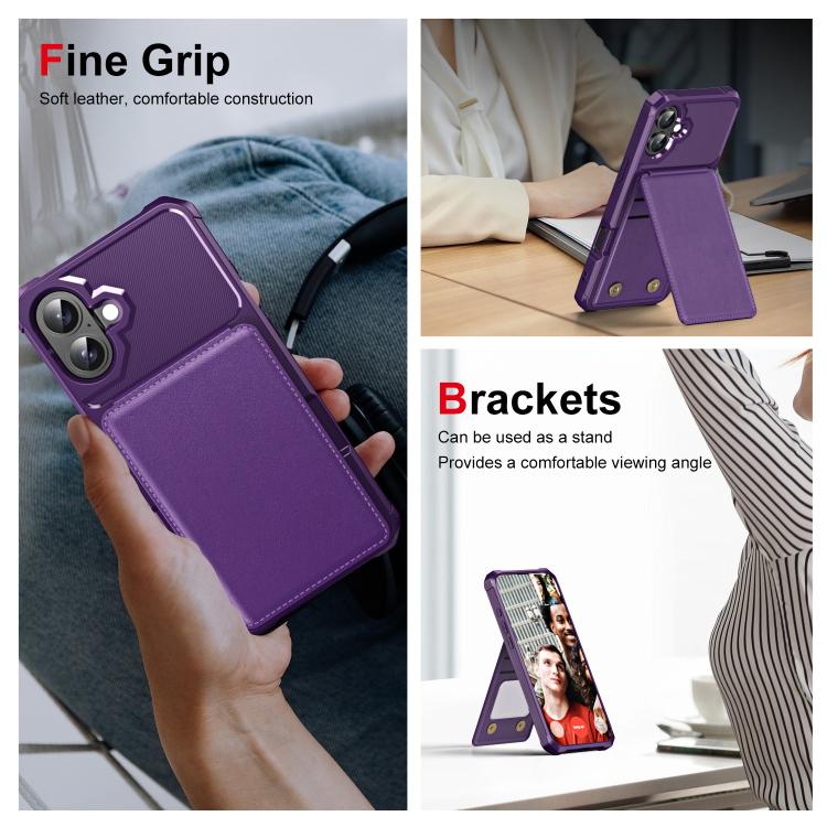 Funda de Cuero con Tapa Vertical para iPhone 16 Plus Tarjetero (Morado)