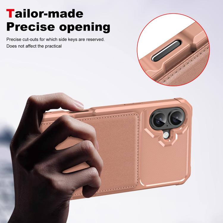 Funda de Cuero con Tapa Vertical para iPhone 16 Plus Tarjetero (Oro Rosa)