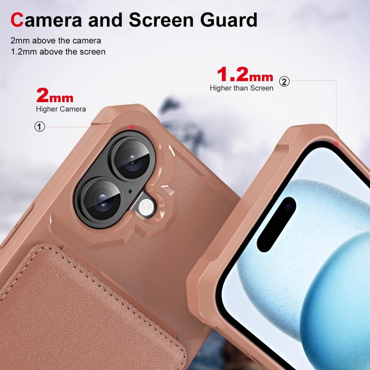 Funda de Cuero con Tapa Vertical para iPhone 16 Plus Tarjetero (Oro Rosa)