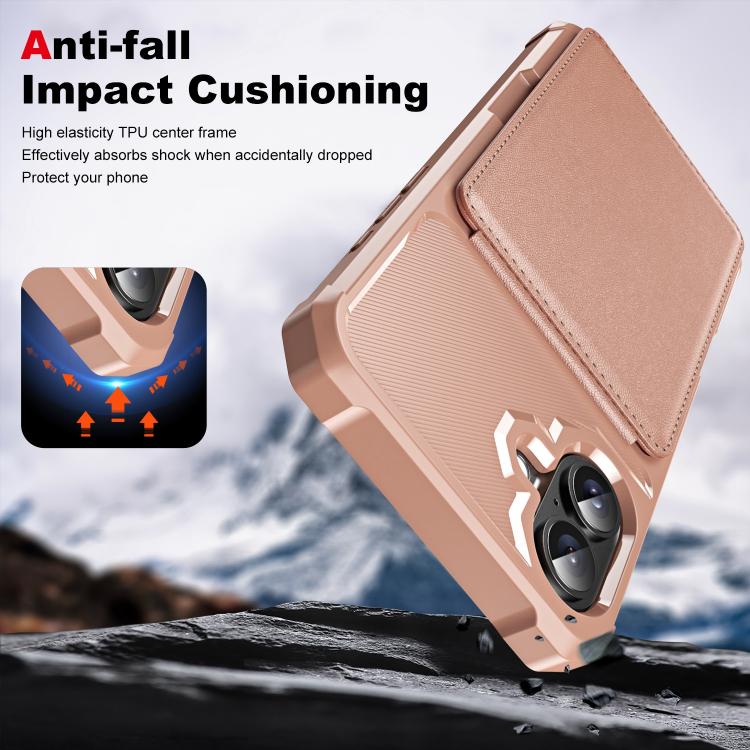 Funda de Cuero con Tapa Vertical para iPhone 16 Plus Tarjetero (Oro Rosa)