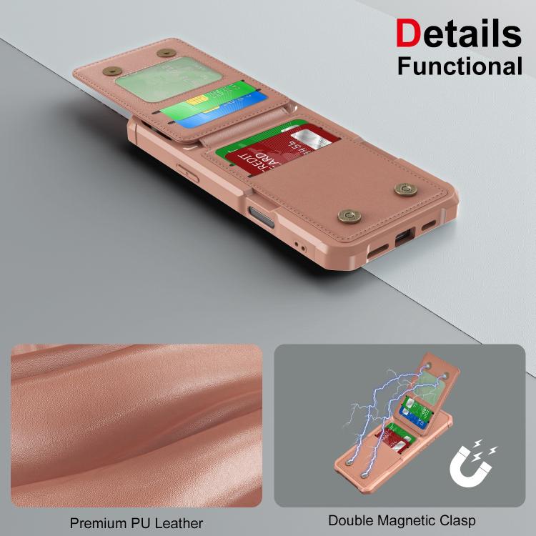 Funda de Cuero con Tapa Vertical para iPhone 16 Plus Tarjetero (Oro Rosa)