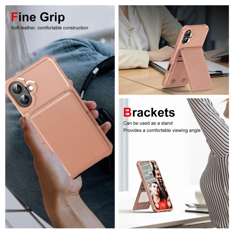 Funda de Cuero con Tapa Vertical para iPhone 16 Plus Tarjetero (Oro Rosa)