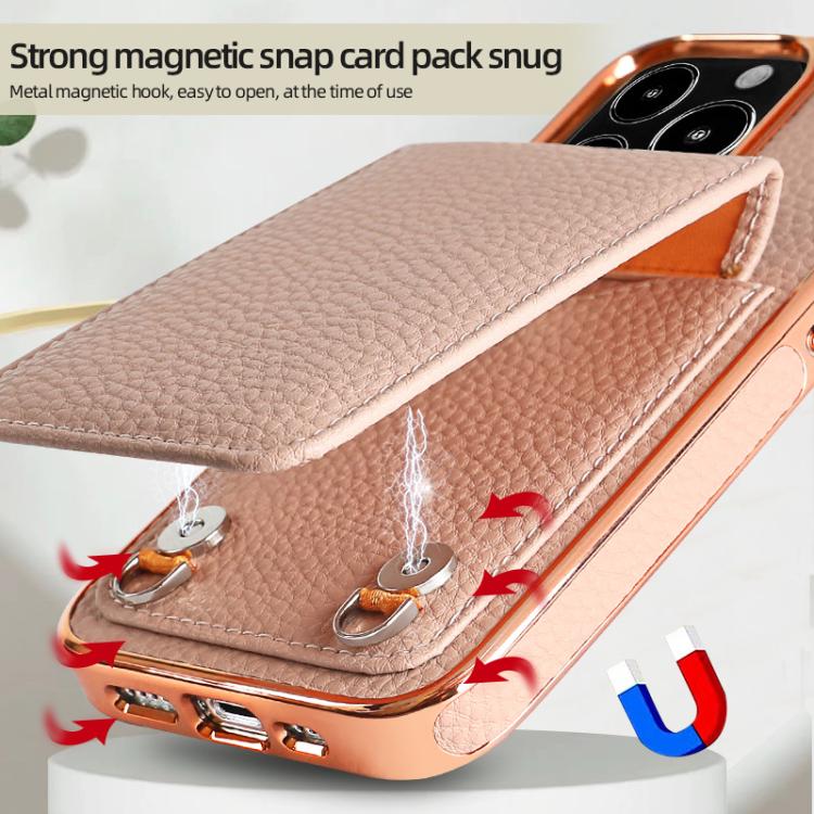 Funda de Teléfono Tipo Billetera Vietao Textura de Lichi Cordón de Pu para iPhone 14 Pro Max (Negro)
