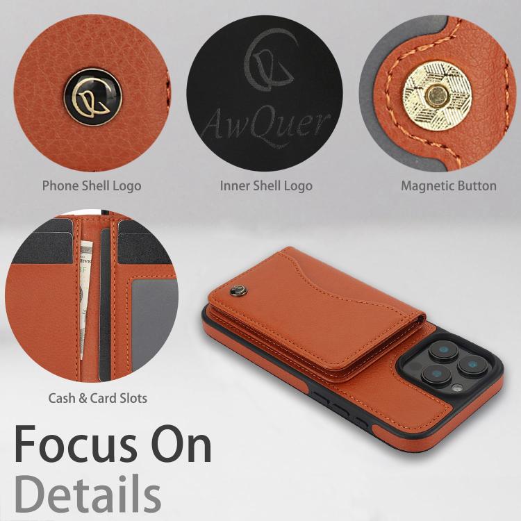 Funda de Cuero con Tapa Horizontal Awquer para iPhone 16 Pro con Tarjetero (Marrón)