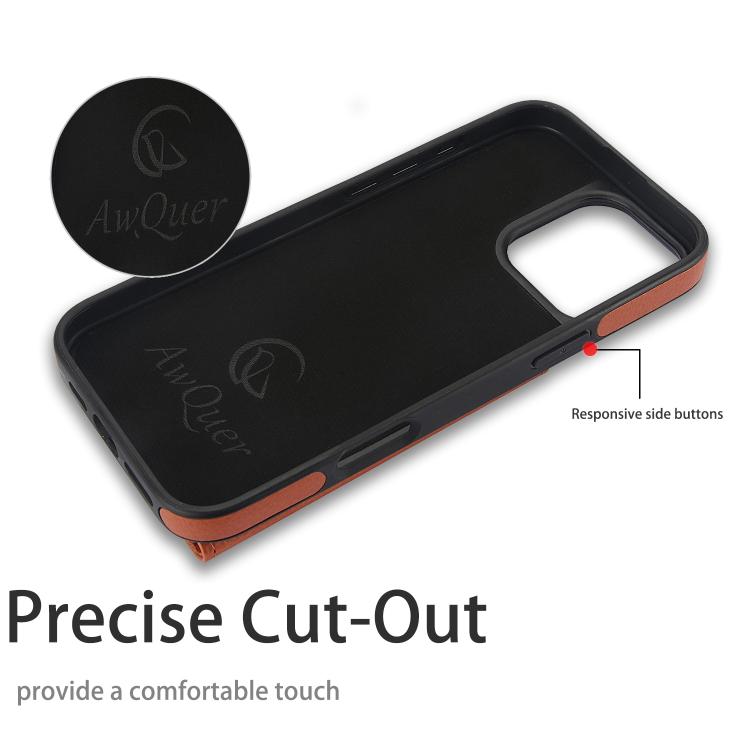 Funda de Cuero con Tapa Horizontal Awquer para iPhone 16 Pro con Tarjetero (Marrón)