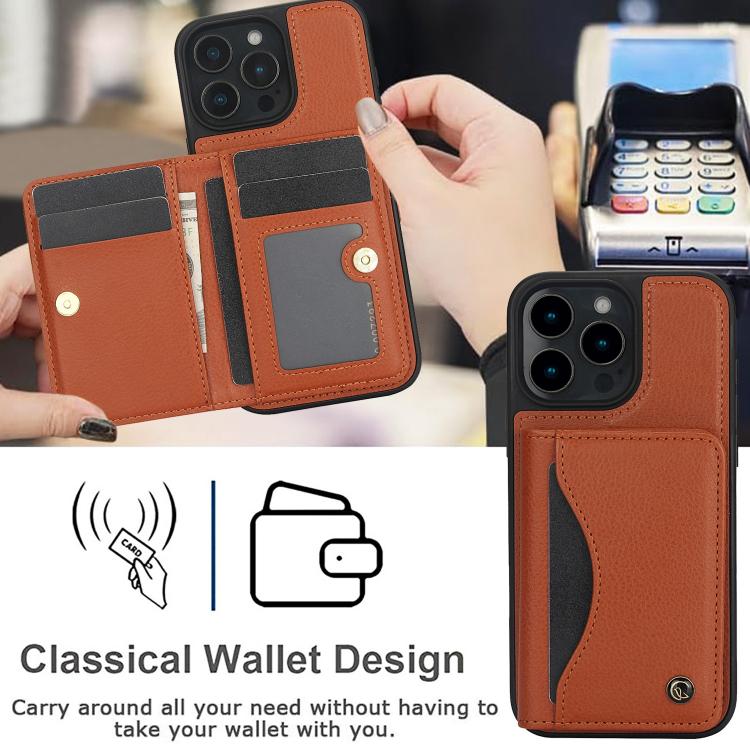 Funda de Cuero con Tapa Horizontal Awquer para iPhone 16 Pro con Tarjetero (Marrón)