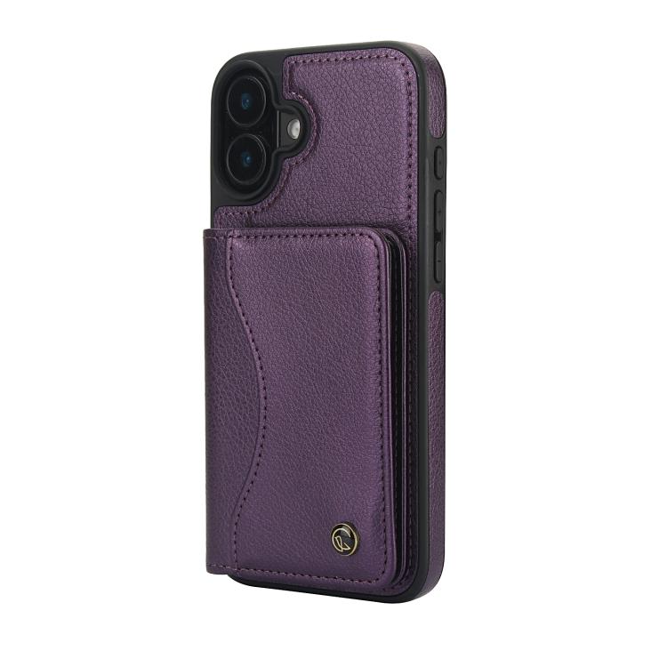 Funda para iPhone 16 Plus Awquer Cuero con Tapa Horizontal para Tarjetas y Soporte (Morado Oscuro)