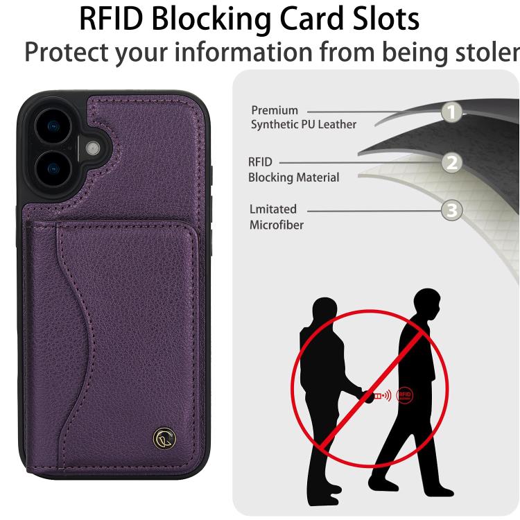 Funda para iPhone 16 Plus Awquer Cuero con Tapa Horizontal para Tarjetas y Soporte (Morado Oscuro)