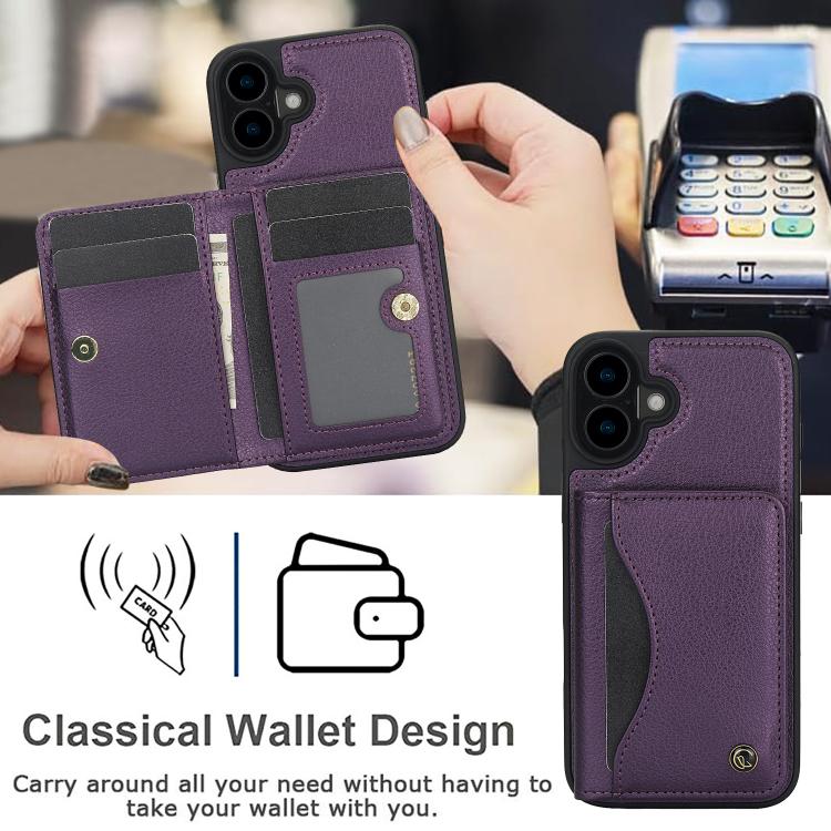 Funda para iPhone 16 Plus Awquer Cuero con Tapa Horizontal para Tarjetas y Soporte (Morado Oscuro)