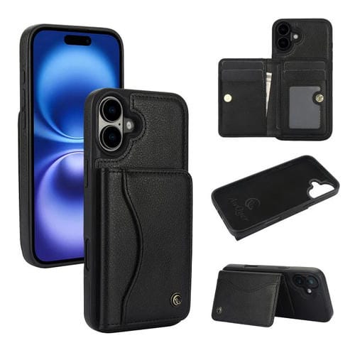 Funda de Cuero con Tapa Horizontal para iPhone 16 Awquer con Tarjetero (Negra)
