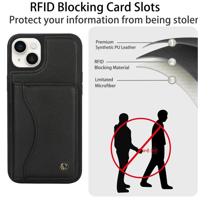 Funda de Cuero Awquer para iPhone 15 Plus con Tapa Horizontal para Tarjetas y Soporte (Negro)