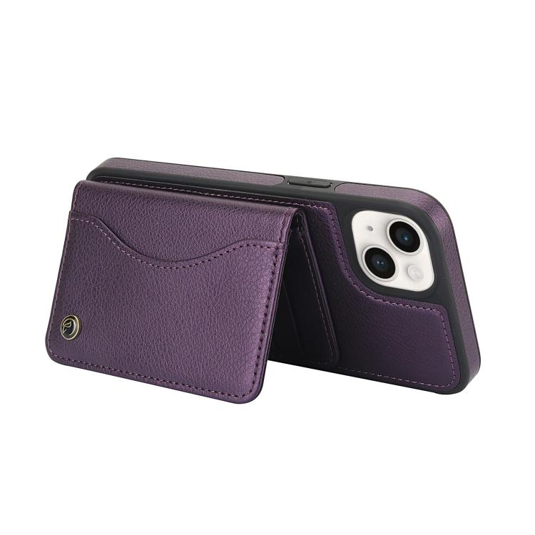 Funda para iPhone 15 Plus Awquer Cuero con Tapa Horizontal para Tarjetas y Soporte (Morado Oscuro)