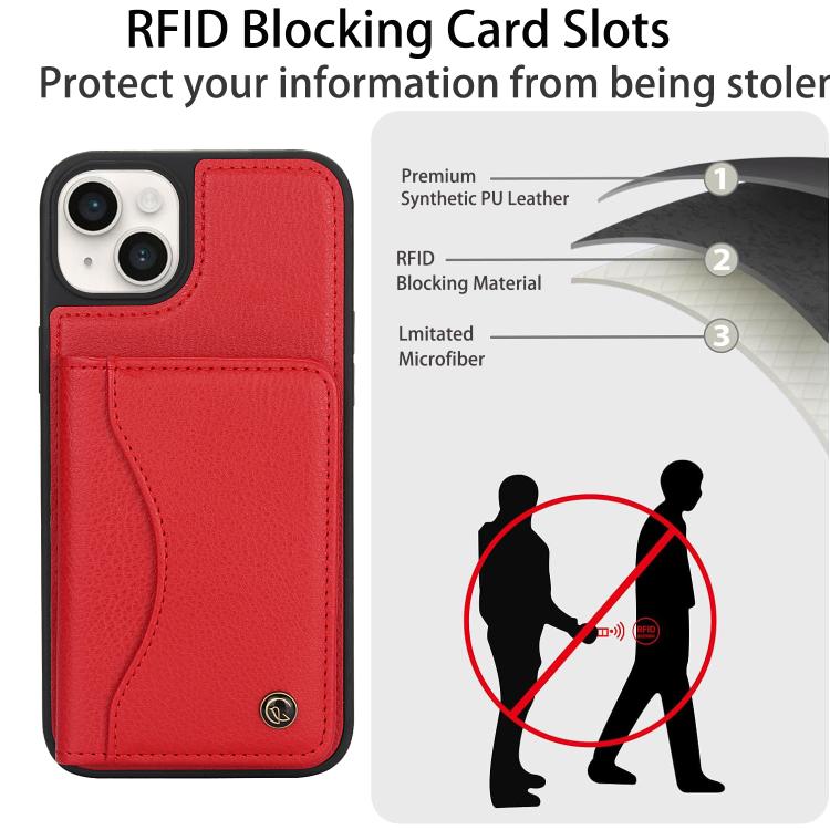 Funda de Cuero Awquer para iPhone 15 Plus con Tapa Horizontal para Tarjetas y Soporte (Rojo)