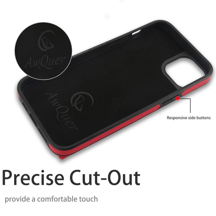 Funda de Cuero Awquer para iPhone 15 Plus con Tapa Horizontal para Tarjetas y Soporte (Rojo)