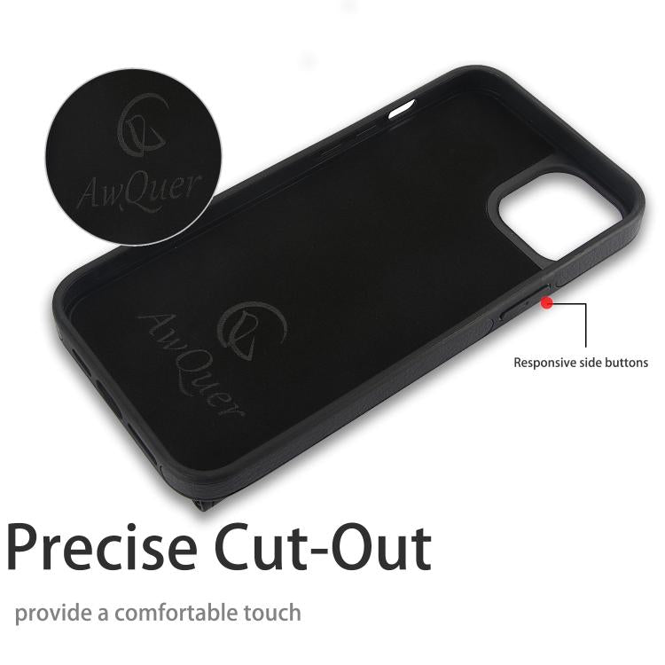 Funda de Cuero Awquer para iPhone 14/13 con Tapa Horizontal, Tarjetas y Soporte (Negro)
