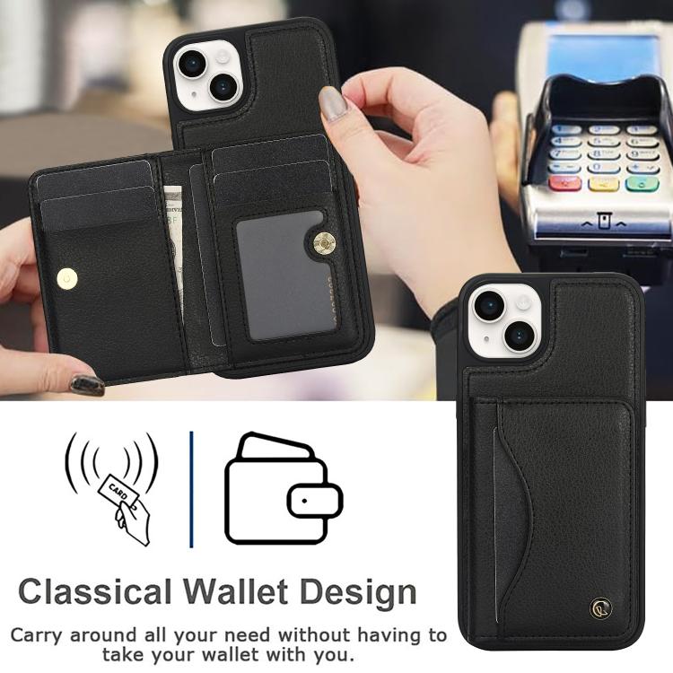 Funda de Cuero Awquer para iPhone 14/13 con Tapa Horizontal, Tarjetas y Soporte (Negro)