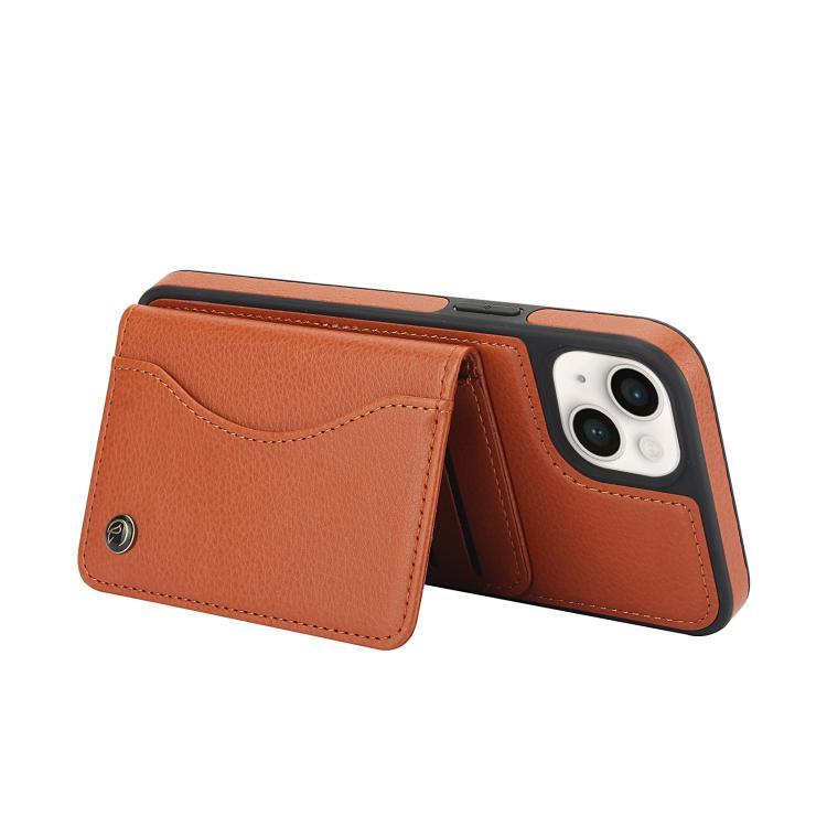 Funda de Cuero Awquer para iPhone 14/13 con Tapa Horizontal para Tarjetas y Soporte (Marrón)