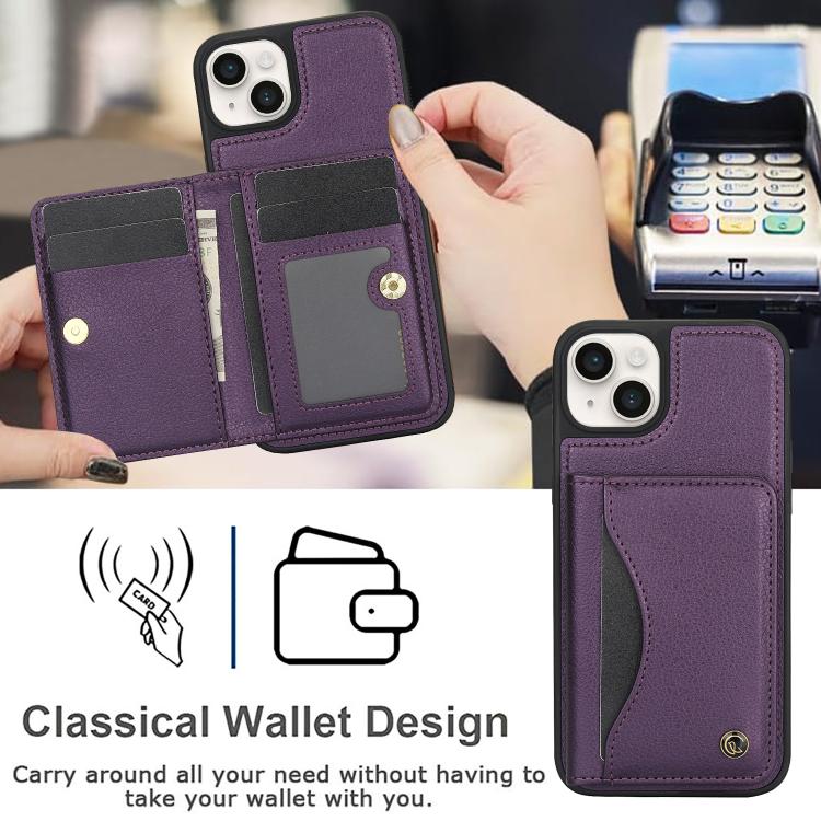 Funda de Cuero Awquer para iPhone 14/13 con Tapa Horizontal para Tarjetas y Soporte (Morado Oscuro)