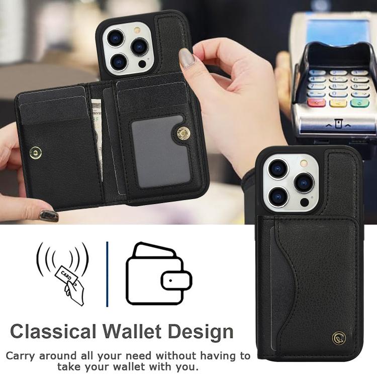 Funda para iPhone 14 Pro Awquer Cuero con Tapa Horizontal para Tarjetas y Soporte (Negro)