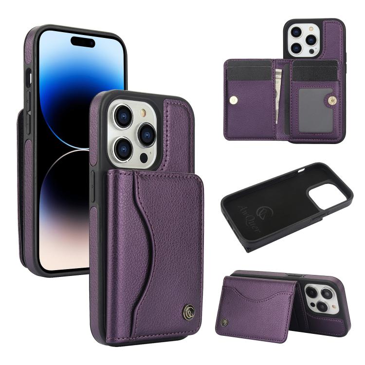 Funda para iPhone 14 Pro Max Awquer Cuero Tapa Horizontal Tarjetas Soporte (Morado Oscuro)