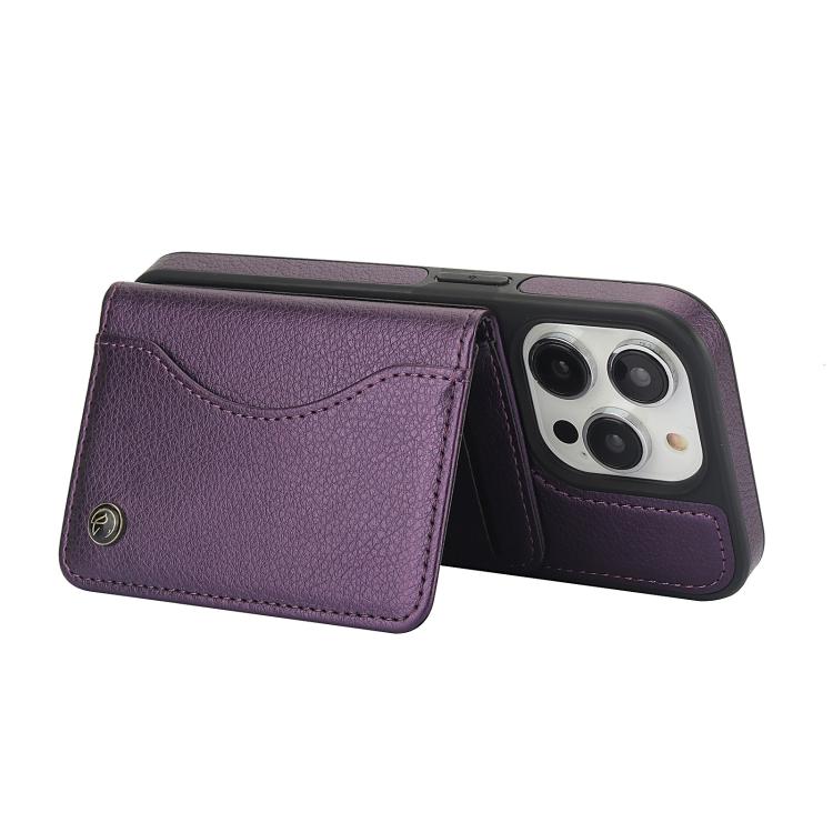 Funda para iPhone 14 Pro Max Awquer Cuero Tapa Horizontal Tarjetas Soporte (Morado Oscuro)