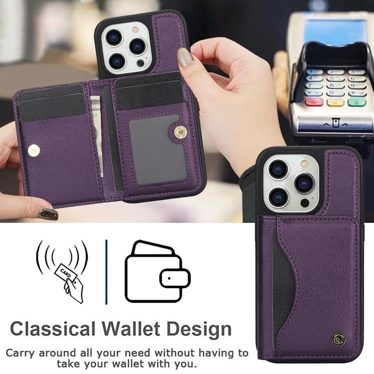 Funda para iPhone 14 Pro Max Awquer Cuero Tapa Horizontal Tarjetas Soporte (Morado Oscuro)