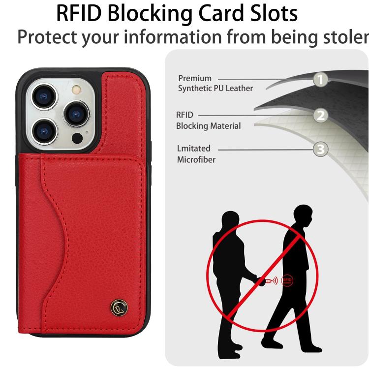 Funda para iPhone 13 Pro Awquer Cuero Tapa Horizontal Tarjetas Soporte (Rojo)