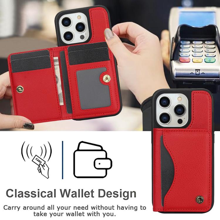 Funda para iPhone 13 Pro Awquer Cuero Tapa Horizontal Tarjetas Soporte (Rojo)