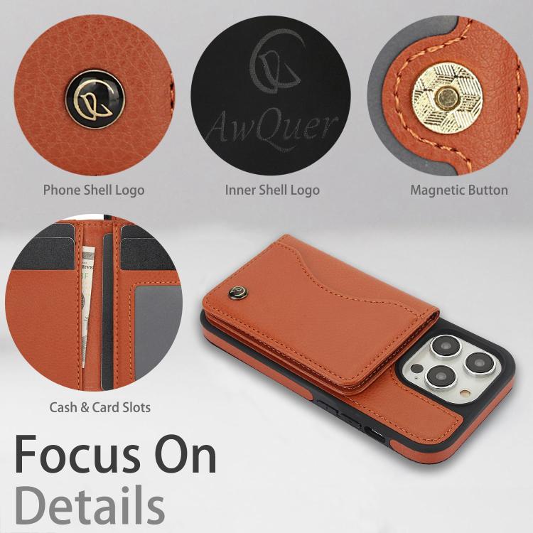 Funda para iPhone 12 Pro Max Awquer Cuero con Tapa Horizontal para Tarjetas y Soporte (Marrón)