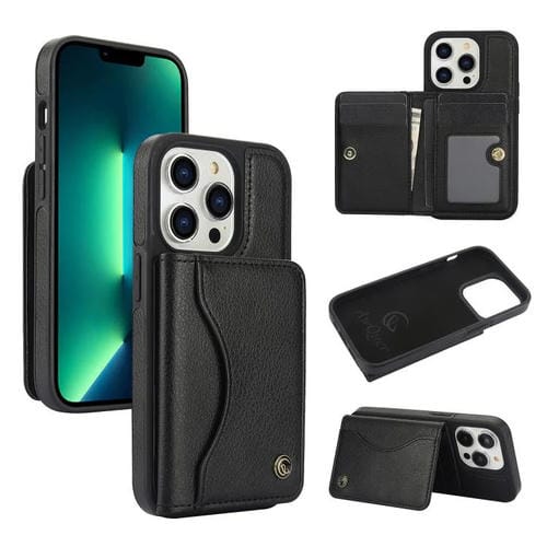 Funda para iPhone 11 Pro Max Awquer Cuero con Tapa Horizontal para Tarjetas y Soporte (Negro)