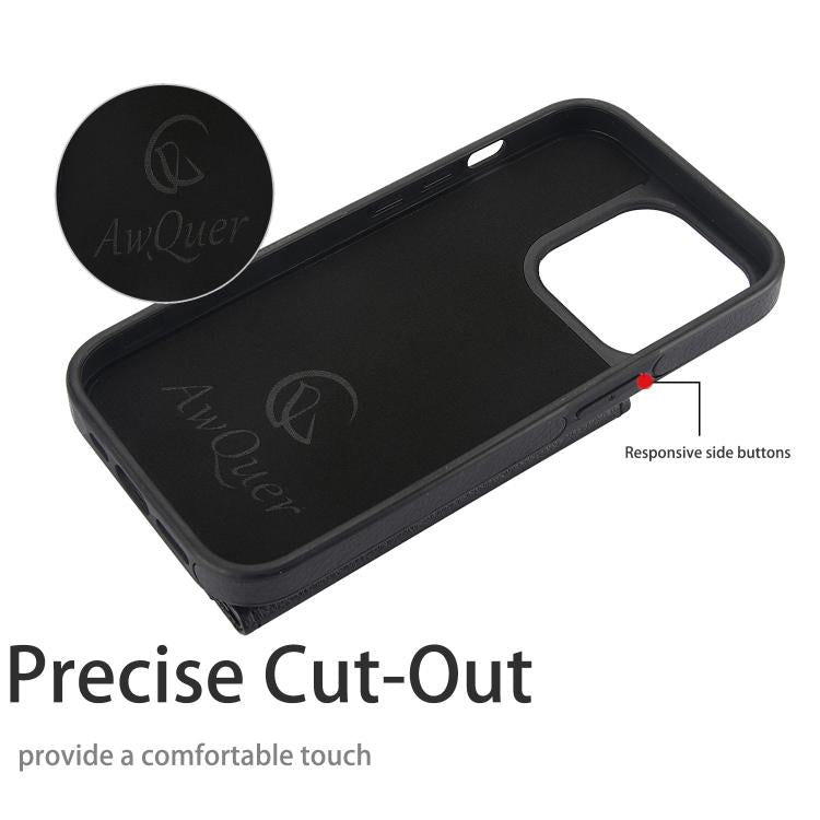 Funda para iPhone 11 Pro Max Awquer Cuero con Tapa Horizontal para Tarjetas y Soporte (Negro)