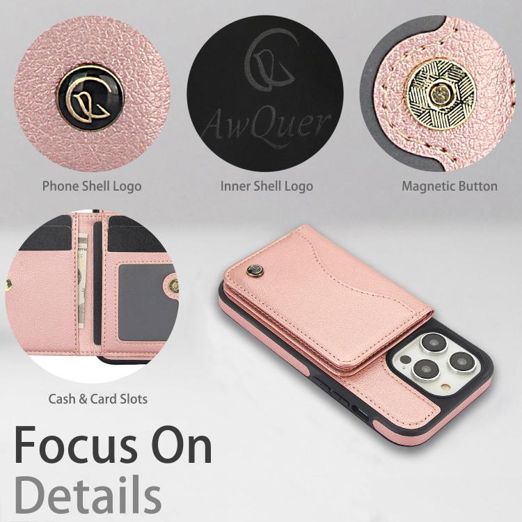 Funda para iPhone 11 Pro Max Awquer Cuero con Tapa Horizontal para Tarjetas y Soporte (Oro Rosa)