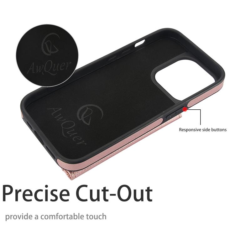 Funda para iPhone 11 Pro Max Awquer Cuero con Tapa Horizontal para Tarjetas y Soporte (Oro Rosa)