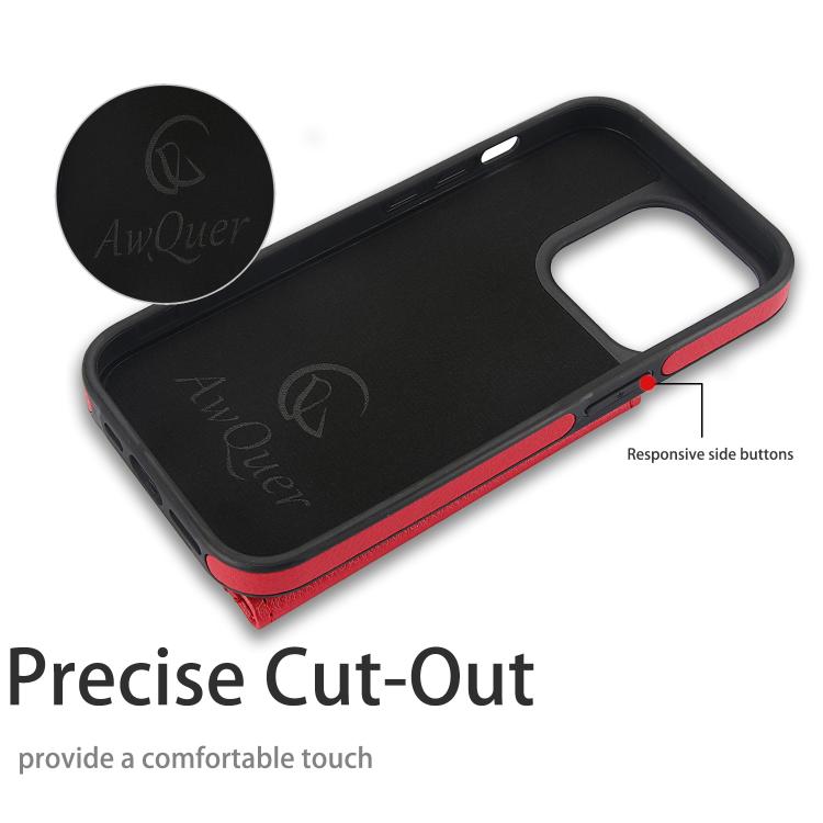 Funda para iPhone 11 Pro Max Awquer Cuero Tapa Horizontal Tarjetas Soporte (Rojo)