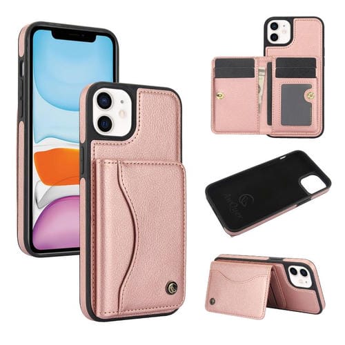 Funda de Cuero con Tapa Horizontal para iPhone 11 Awquer con Tarjetero (Oro Rosa)