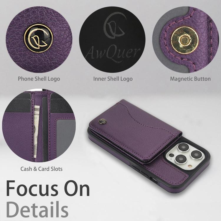 Funda para iPhone 11 Pro Awquer Cuero con Tapa Horizontal para Tarjetas y Soporte (Morado Oscuro)