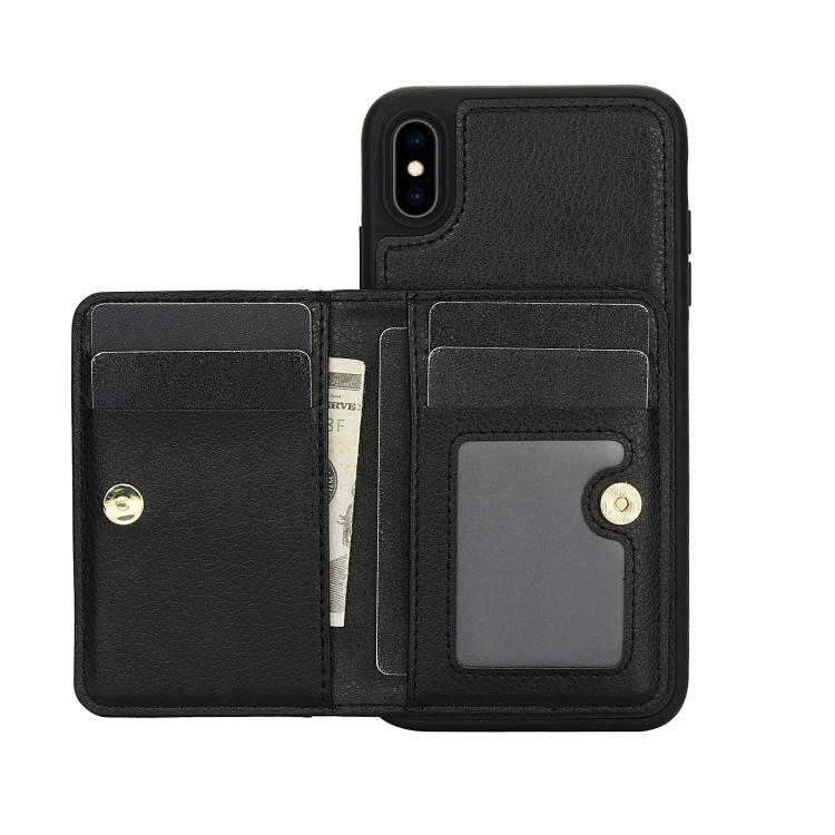 Funda de Cuero con Tapa Horizontal Awquer para iPhone Xr con Tarjetero (Negra)