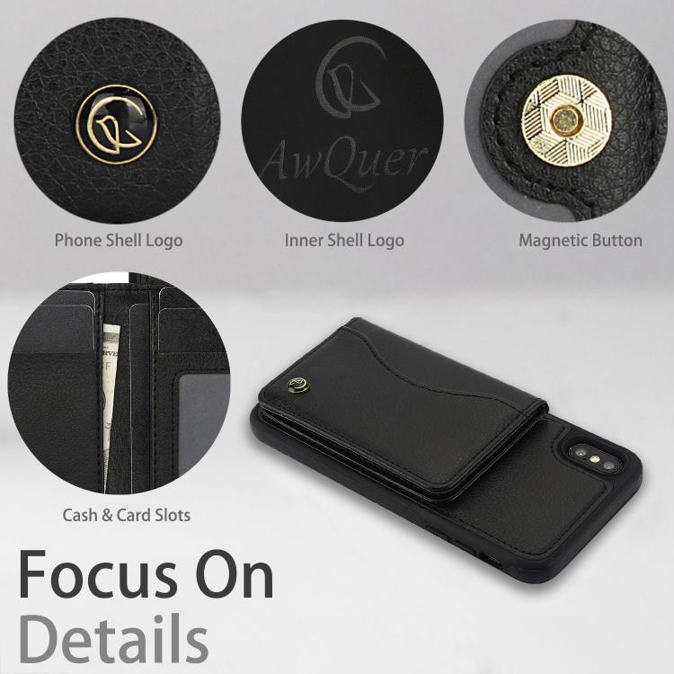 Funda de Cuero con Tapa Horizontal Awquer para iPhone Xr con Tarjetero (Negra)