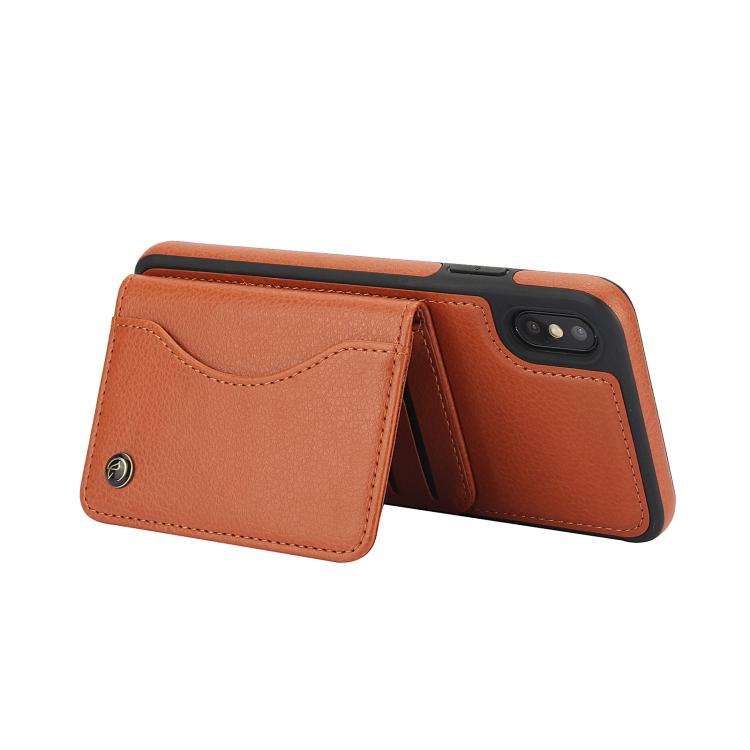 Funda de Cuero con Tapa Horizontal Awquer para iPhone Xr con Tarjetero (Marrón)