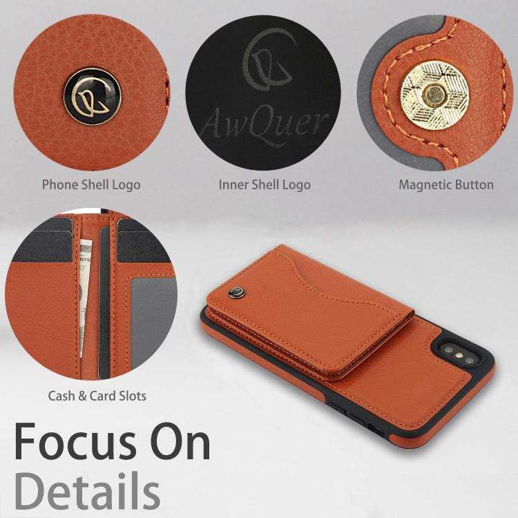 Funda de Cuero con Tapa Horizontal Awquer para iPhone Xr con Tarjetero (Marrón)