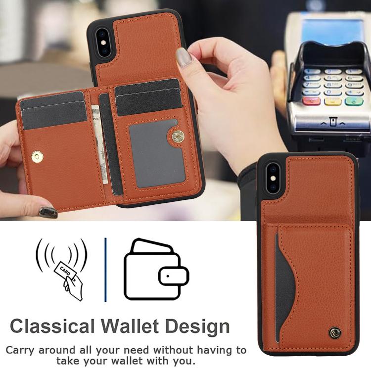 Funda de Cuero con Tapa Horizontal Awquer para iPhone Xr con Tarjetero (Marrón)