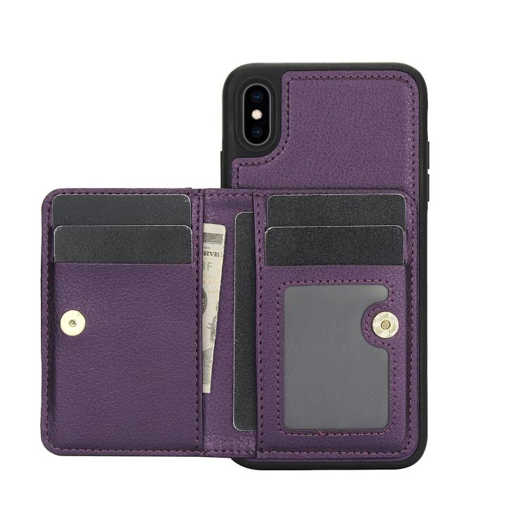 Funda de Cuero con Tapa Horizontal Awquer para iPhone Xr con Tarjetero (Morado Oscuro)