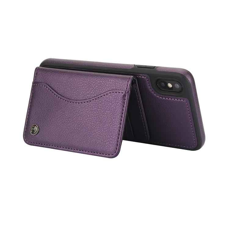 Funda de Cuero con Tapa Horizontal Awquer para iPhone Xr con Tarjetero (Morado Oscuro)