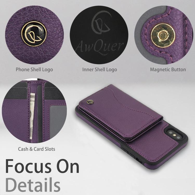 Funda de Cuero con Tapa Horizontal Awquer para iPhone Xr con Tarjetero (Morado Oscuro)
