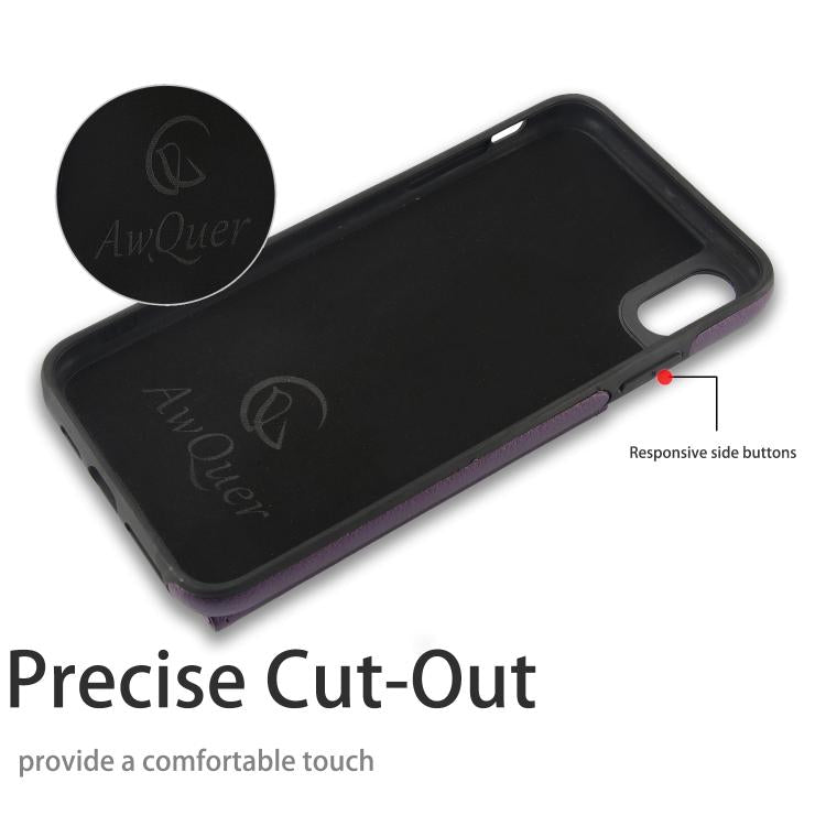 Funda de Cuero con Tapa Horizontal Awquer para iPhone Xr con Tarjetero (Morado Oscuro)
