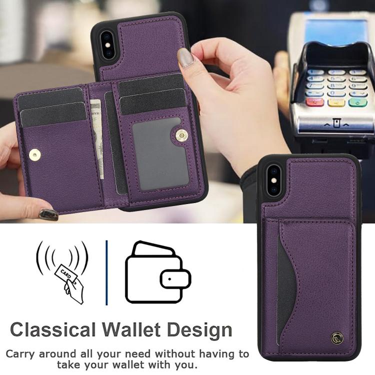 Funda de Cuero con Tapa Horizontal Awquer para iPhone Xr con Tarjetero (Morado Oscuro)