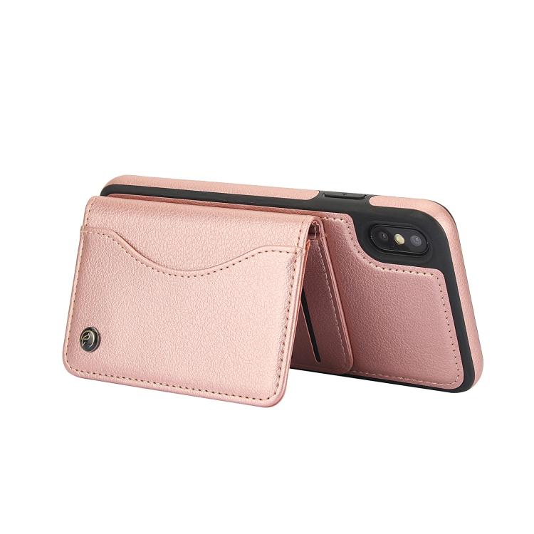 Funda de Cuero con Tapa Horizontal Awquer para iPhone Xr con Tarjetero (Oro Rosa)