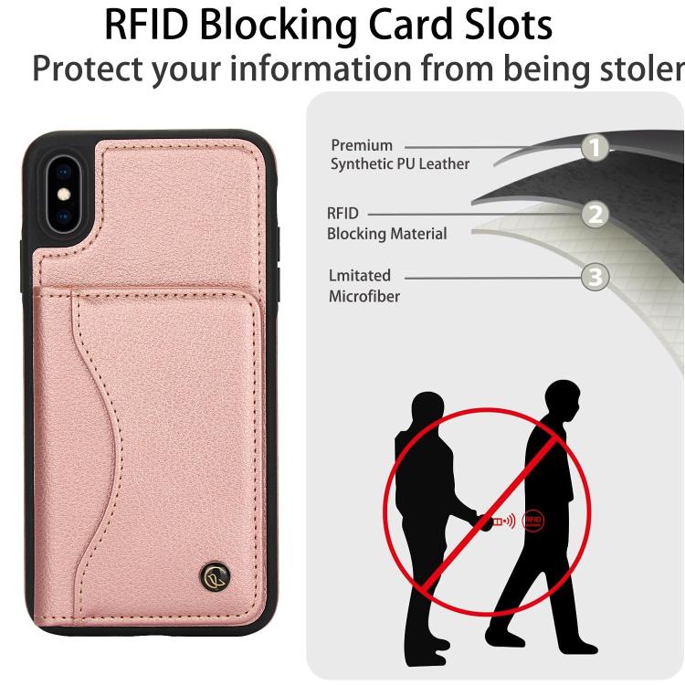 Funda de Cuero con Tapa Horizontal Awquer para iPhone Xr con Tarjetero (Oro Rosa)
