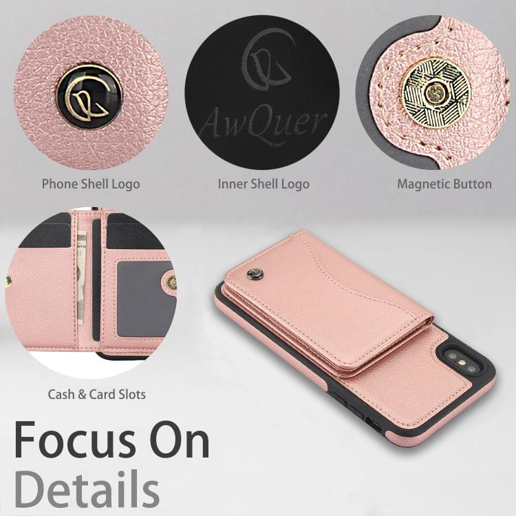 Funda de Cuero con Tapa Horizontal Awquer para iPhone Xr con Tarjetero (Oro Rosa)